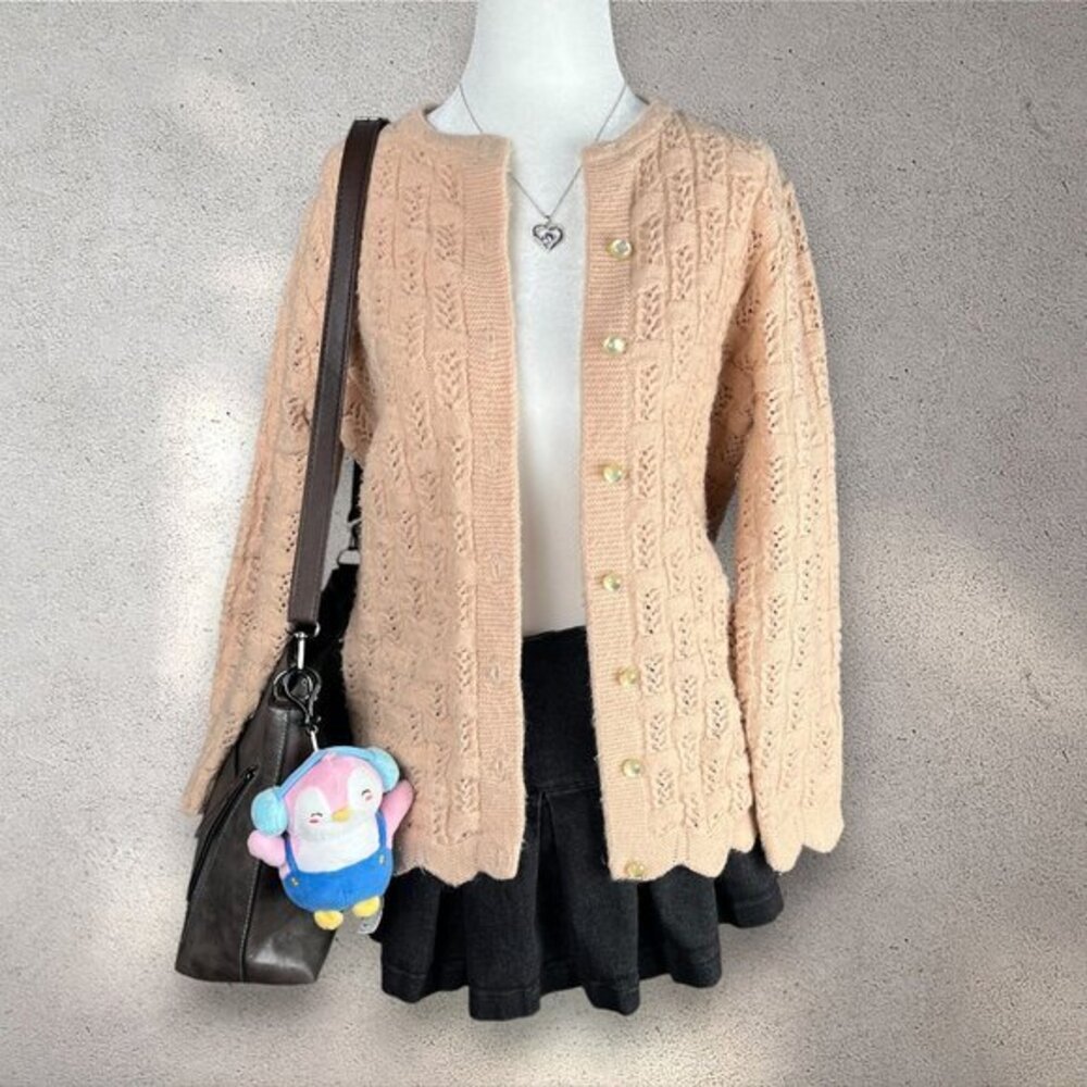 Vintage Sweater Bee Cardigan Women's M Casual Knit Granny Cottagecore Old Money